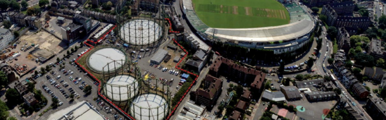 Birds eye view of Oval cricket ground and surrounding area